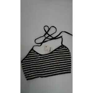 Free People Women's Halter Top Black and White Cropped Small NWT